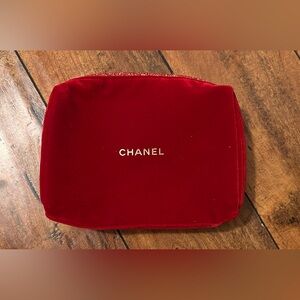 CHANEL Red Velvet Cosmetic Pouch / Makeup Bag with Gold Zipper